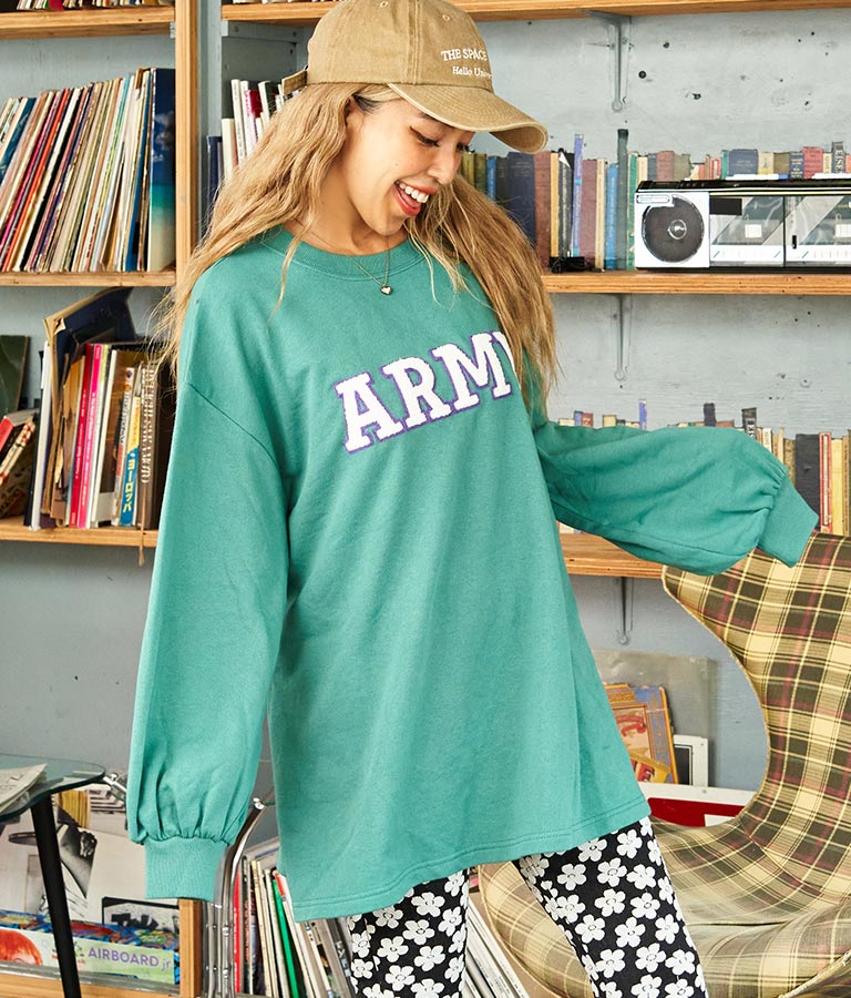ARMY サガラ刺繍 ボリューム袖 裏毛スウェット トレーナー 853-5762