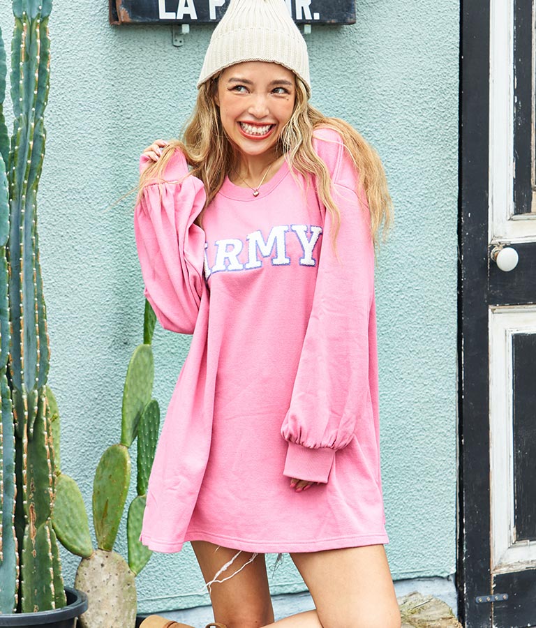 ARMY サガラ刺繍 ボリューム袖 裏毛スウェット トレーナー 853-5762