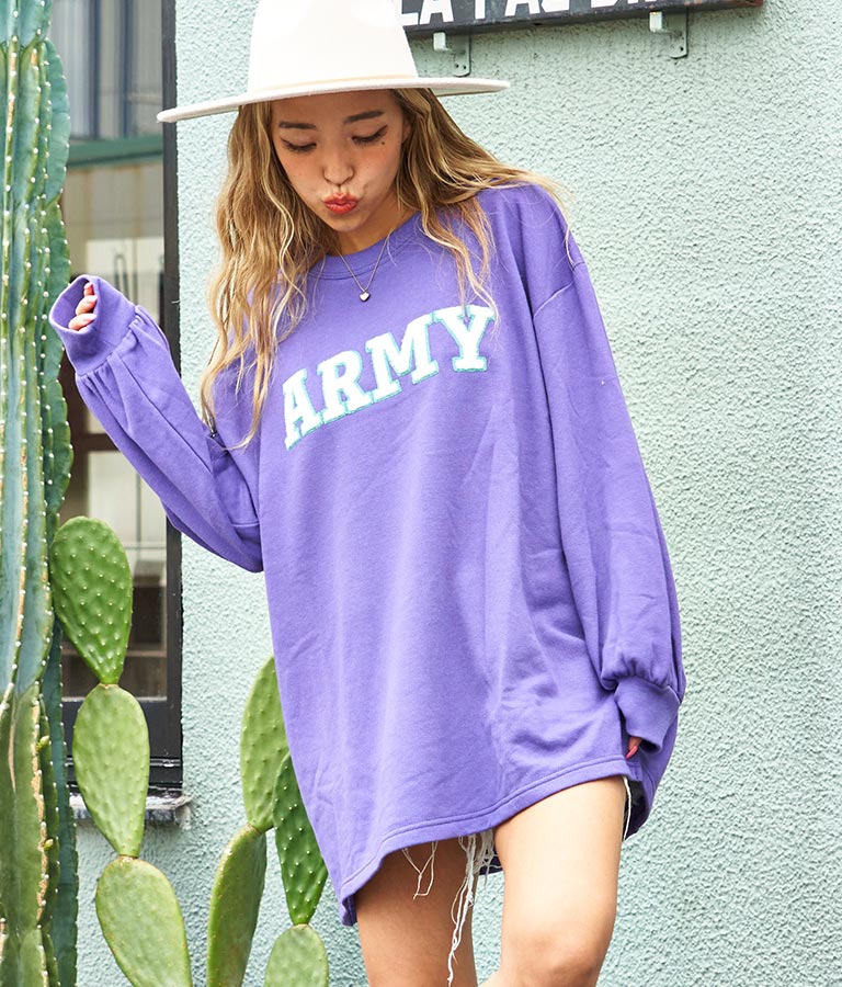 ARMY サガラ刺繍 ボリューム袖 裏毛スウェット トレーナー 853-5762