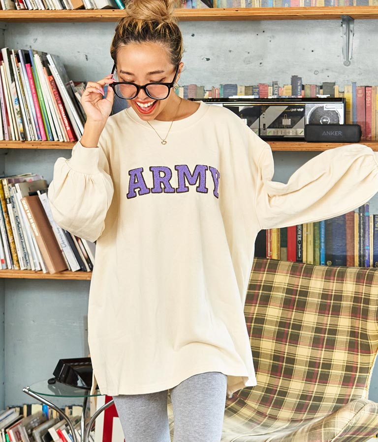ARMY サガラ刺繍 ボリューム袖 裏毛スウェット トレーナー 853-5762
