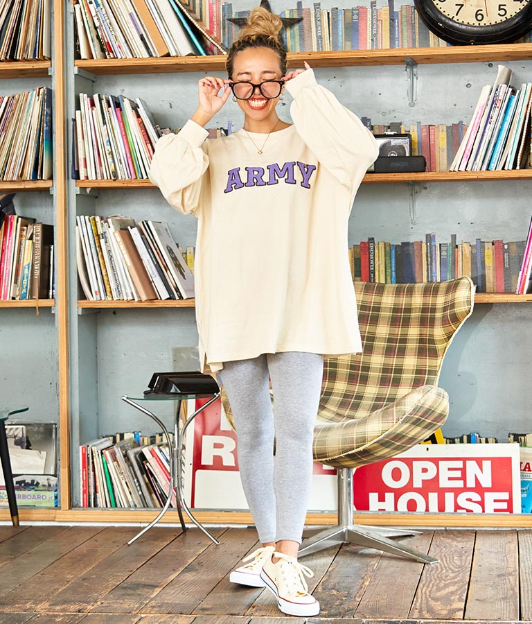 ARMY サガラ刺繍 ボリューム袖 裏毛スウェット トレーナー 853-5762
