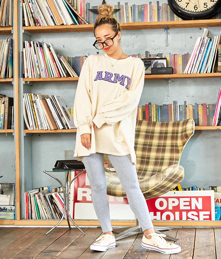 ARMY サガラ刺繍 ボリューム袖 裏毛スウェット トレーナー 853-5762
