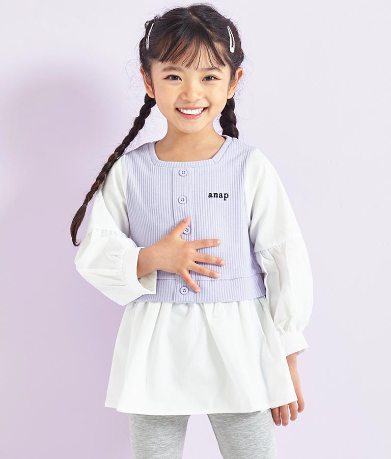 カットソー × 布帛 ドッキング コンビ ブラウス 【親子お揃い】 423-3103