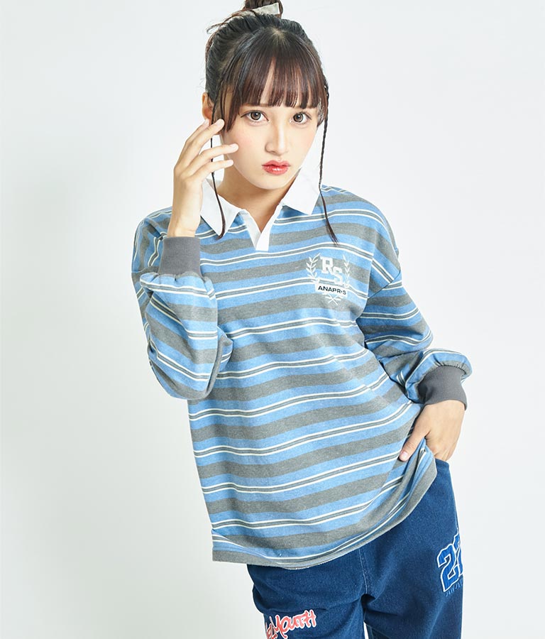 R+S 衿付 ニュートロ ボーダー 衿付 裏毛 ラガーシャツ 913-7331