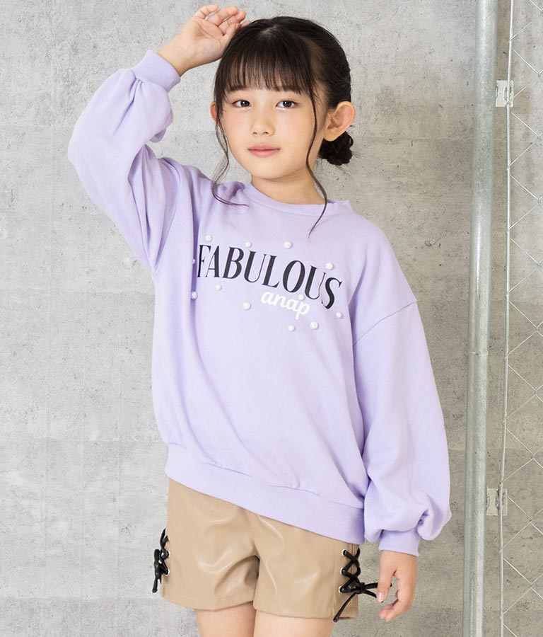 パール付き 刺繍 裏毛 スウェット トレーナー 423-3168