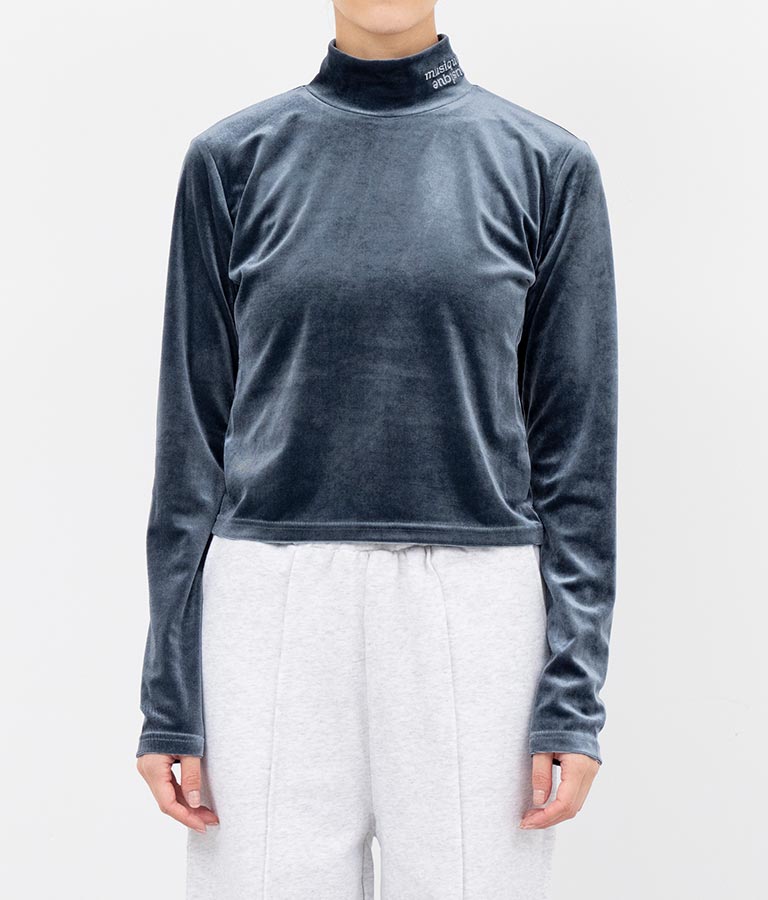 刺繍 ベロア ハイネック トップス 長袖 793-9093