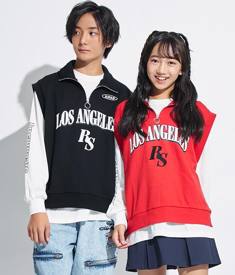R+S ハーフジップ 裏毛 ベスト × ロングTシャツ セット