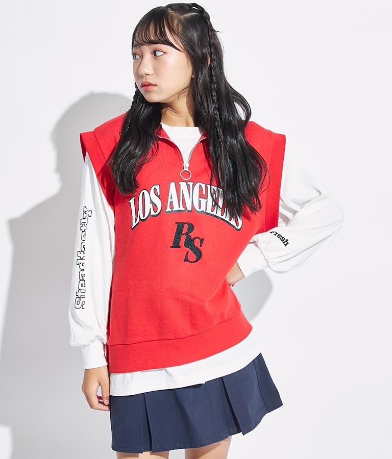 R+S ハーフジップ 裏毛 ベスト × ロングTシャツ セット 918-7355