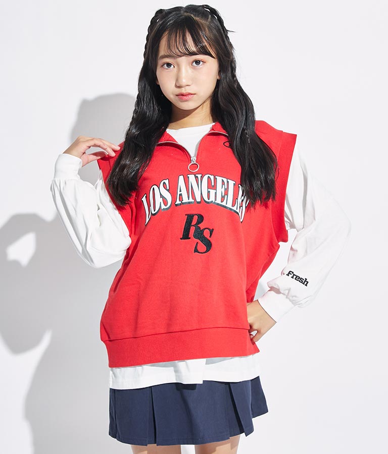 R+S ハーフジップ 裏毛 ベスト × ロングTシャツ セット 918-7355