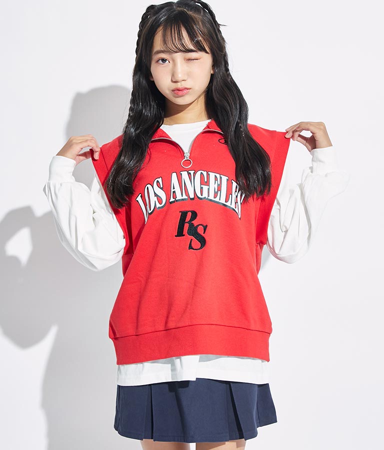 R+S ハーフジップ 裏毛 ベスト × ロングTシャツ セット 918-7355