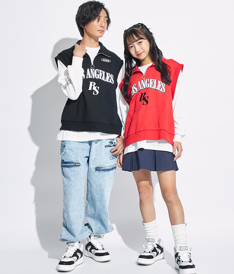 R+S ハーフジップ 裏毛 ベスト × ロングTシャツ セット 918-7355