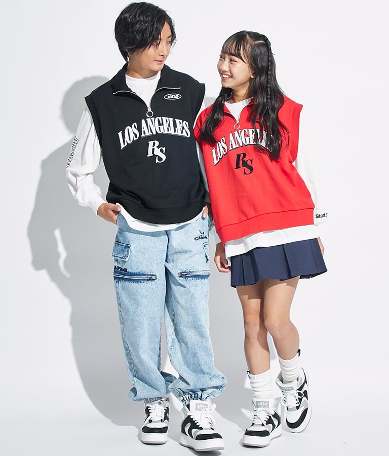 R+S ハーフジップ 裏毛 ベスト × ロングTシャツ セット 918-7355
