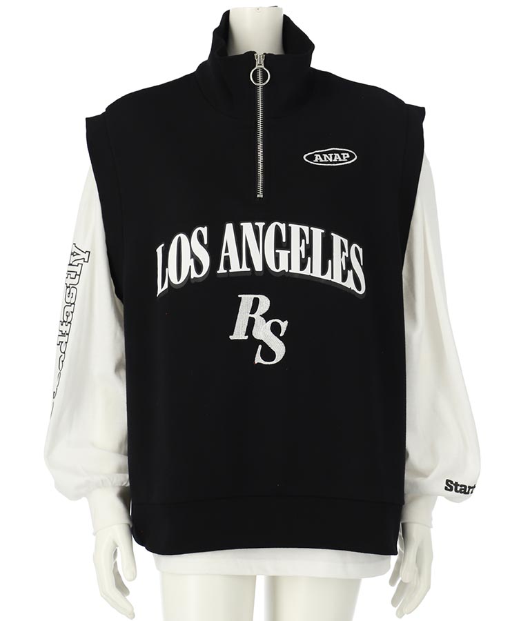 R+S ハーフジップ 裏毛 ベスト × ロングTシャツ セット 918-7355