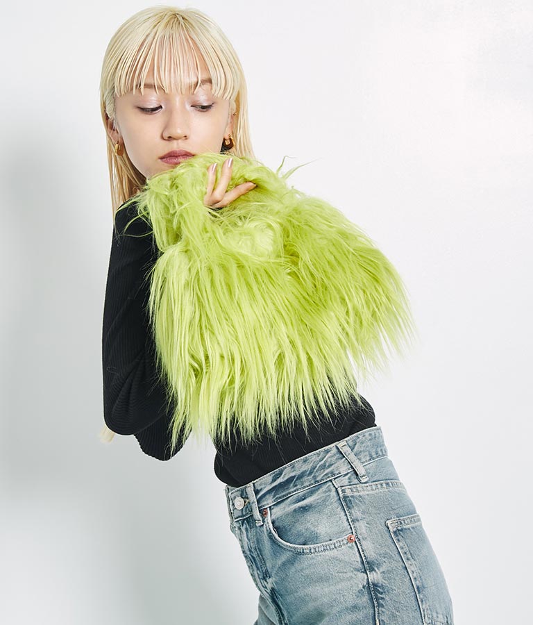 ロングヤーン フェイクファー ハンドルバッグ スモールバッグ 389-1074