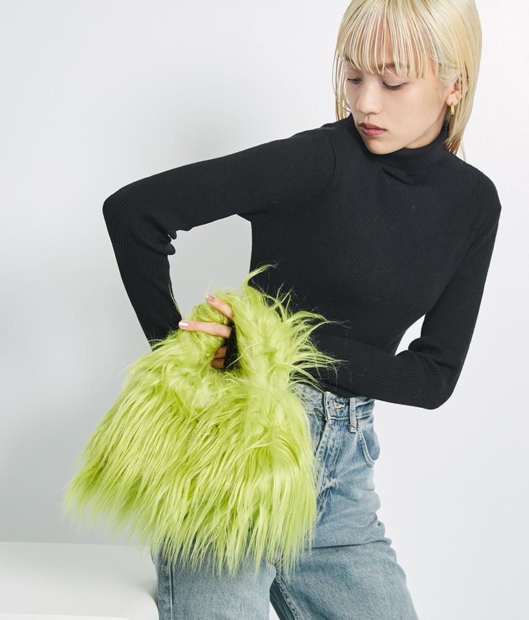 ロングヤーン フェイクファー ハンドルバッグ スモールバッグ 389-1074