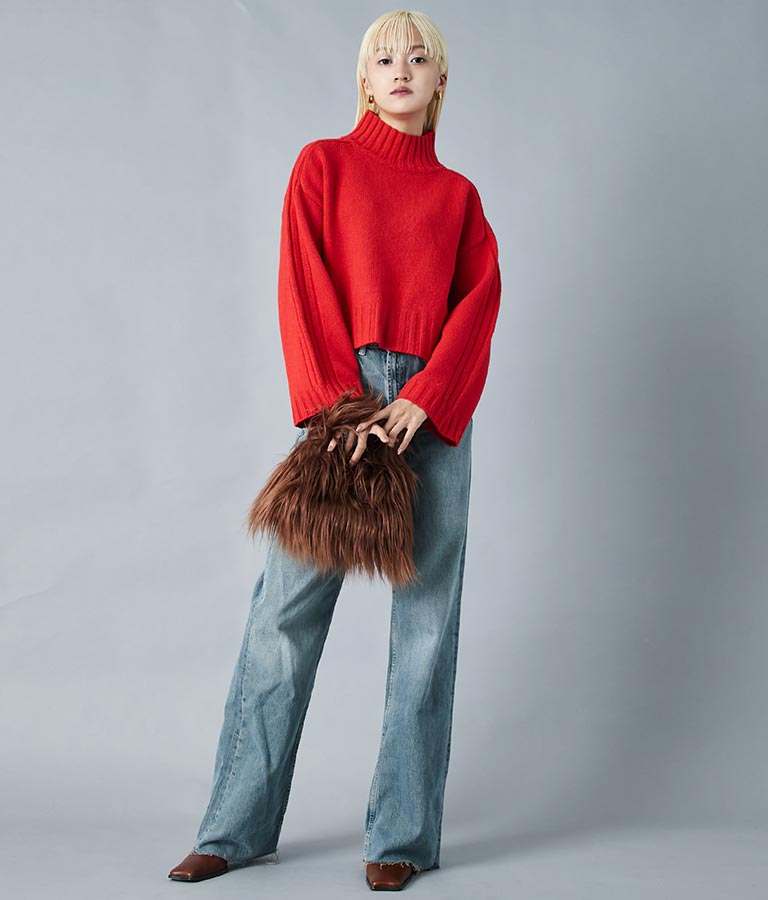 ロングヤーン フェイクファー ハンドルバッグ スモールバッグ 389-1074