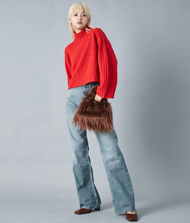 ロングヤーン フェイクファー ハンドルバッグ スモールバッグ 389-1074