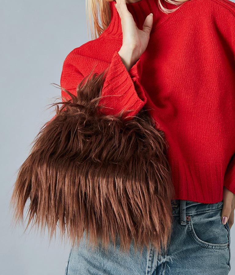 ロングヤーン フェイクファー ハンドルバッグ スモールバッグ 389-1074