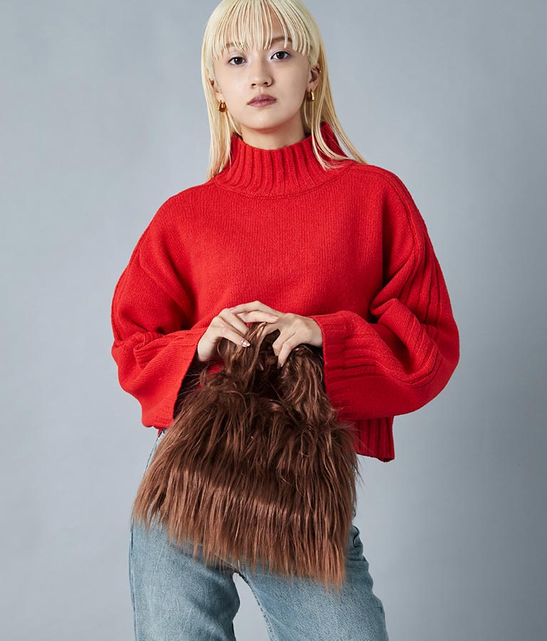 ロングヤーン フェイクファー ハンドルバッグ スモールバッグ 389-1074
