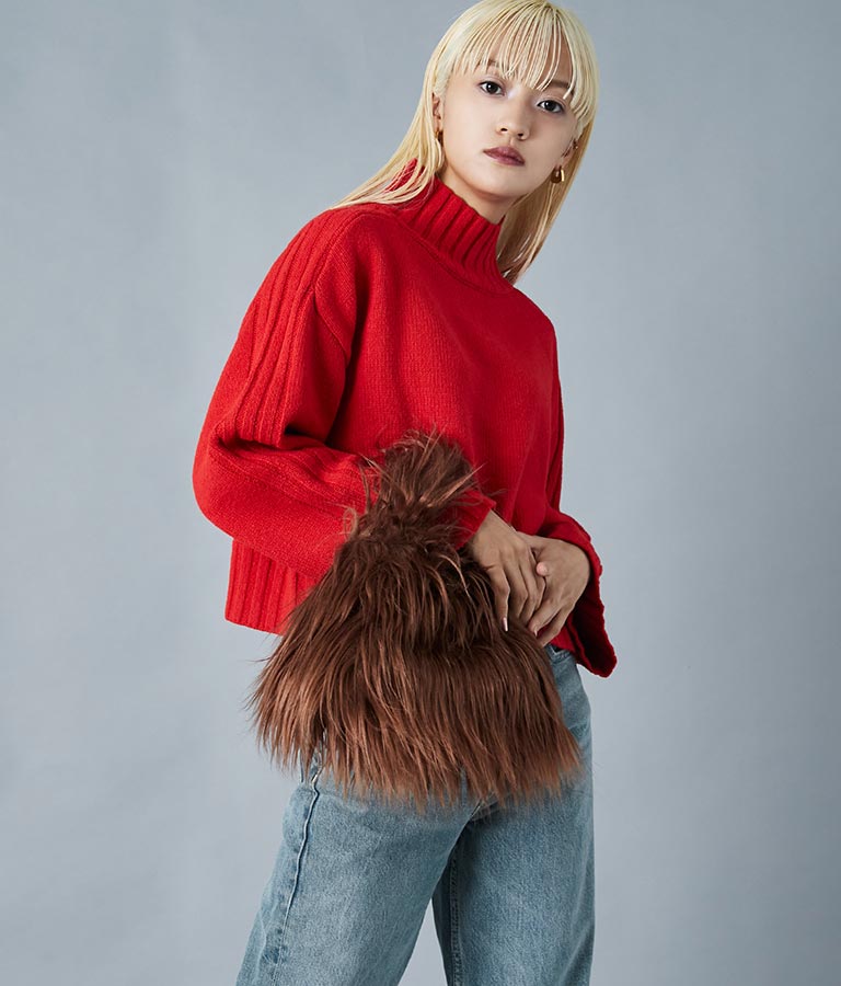 ロングヤーン フェイクファー ハンドルバッグ スモールバッグ 389-1074