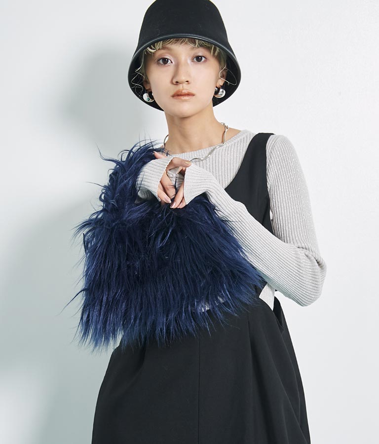 ロングヤーン フェイクファー ハンドルバッグ スモールバッグ 389-1074