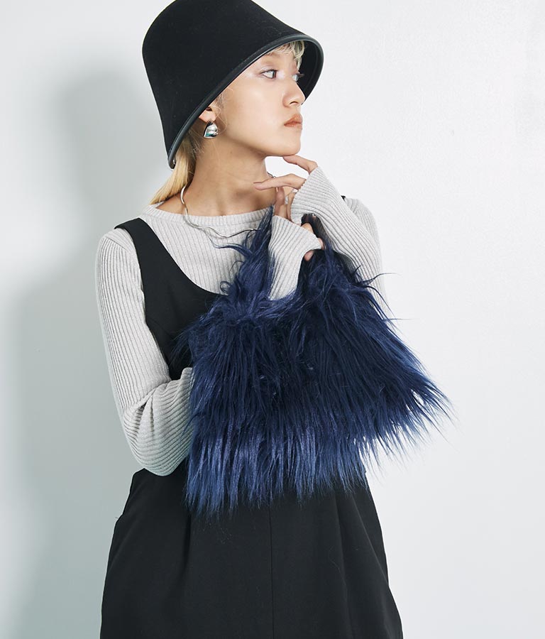 ロングヤーン フェイクファー ハンドルバッグ スモールバッグ 389-1074