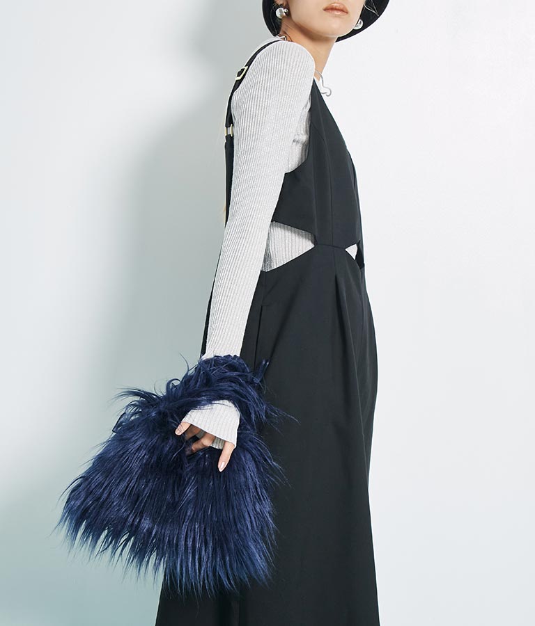 ロングヤーン フェイクファー ハンドルバッグ スモールバッグ 389-1074