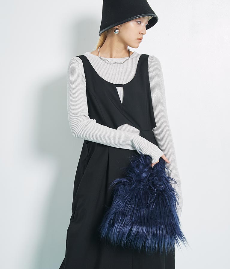 ロングヤーン フェイクファー ハンドルバッグ スモールバッグ 389-1074