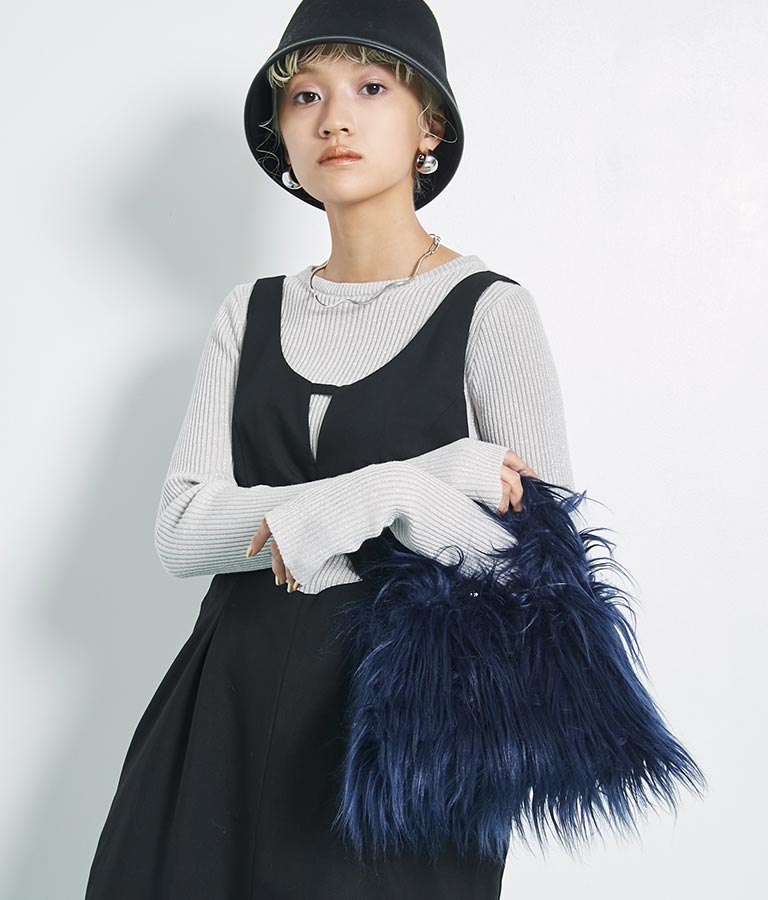 ロングヤーン フェイクファー ハンドルバッグ スモールバッグ 389-1074