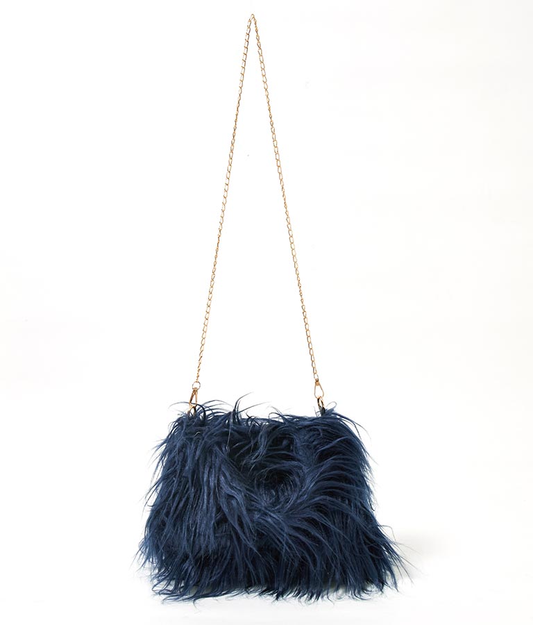 ロングヤーン フェイクファー ハンドルバッグ スモールバッグ 389-1074
