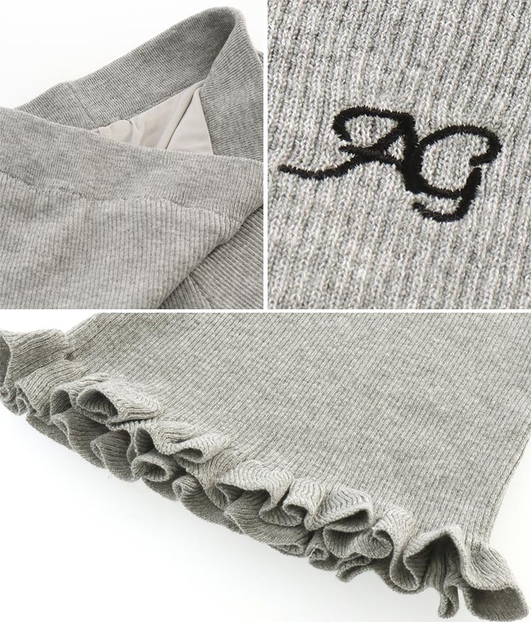 裾 フリル ニット ワイド パンツ