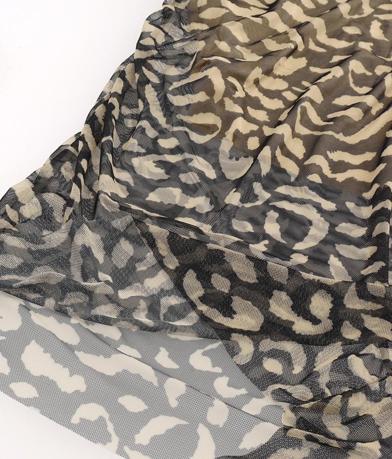 ITALY レオパード柄 メッシュ シャーリング タイト スカート 391-2875