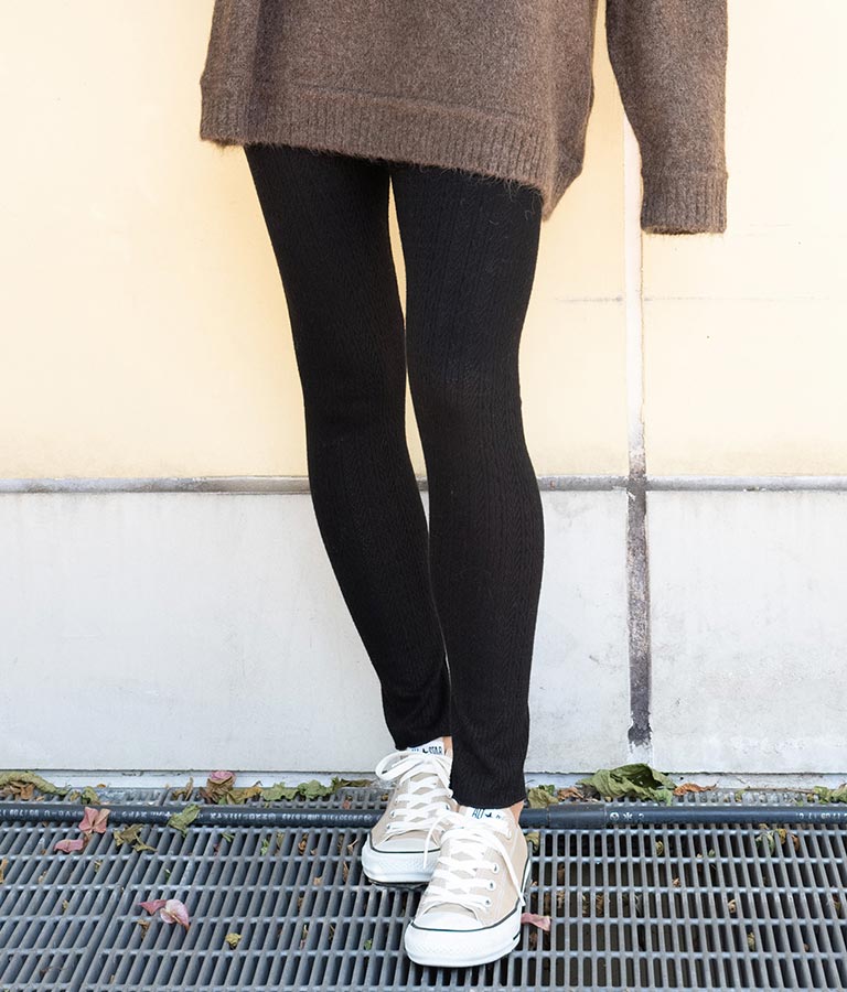 インスリット 柄編み リブ ニットソー レギンス 812-6744