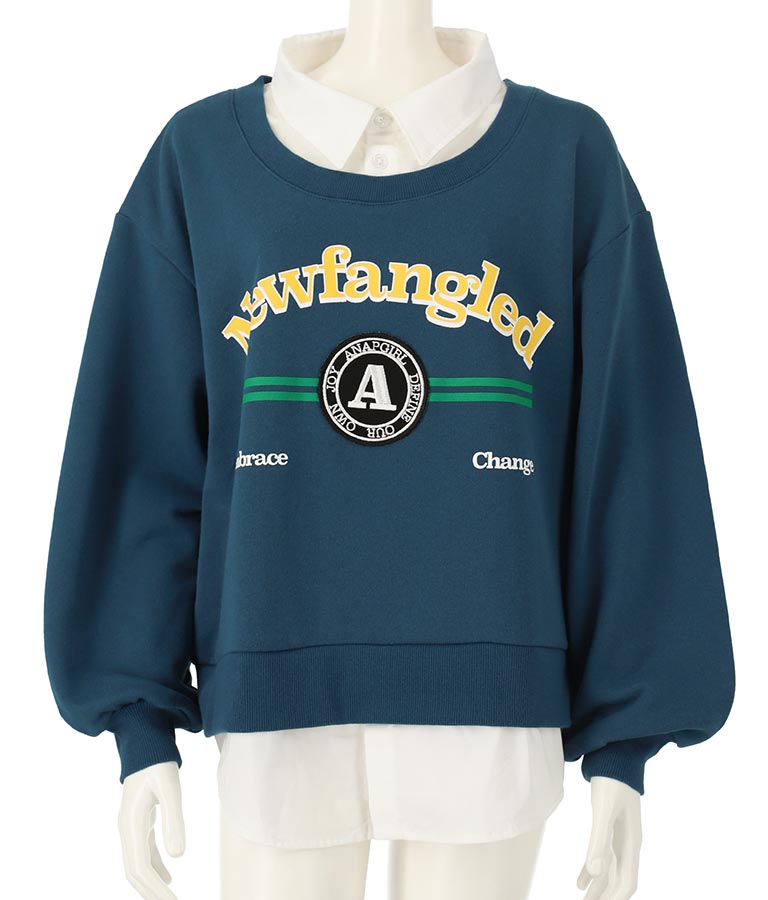 シャツフェイク レイヤード 裏毛 スウェット トレーナー 913-7354