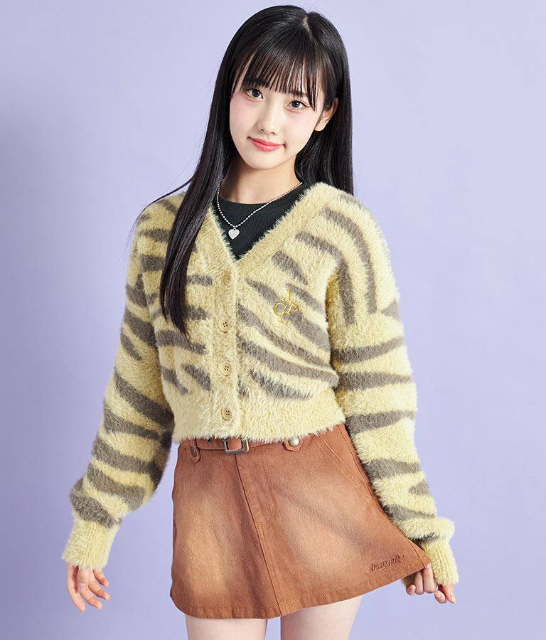 シャギー ショート カーディガン× リブ トップス セット