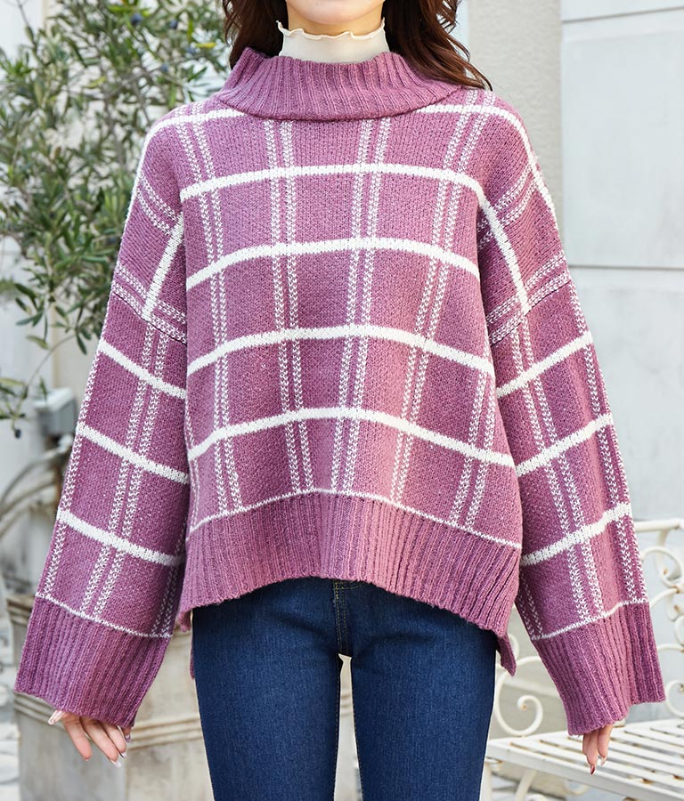 チェックニットトップス 523-6696