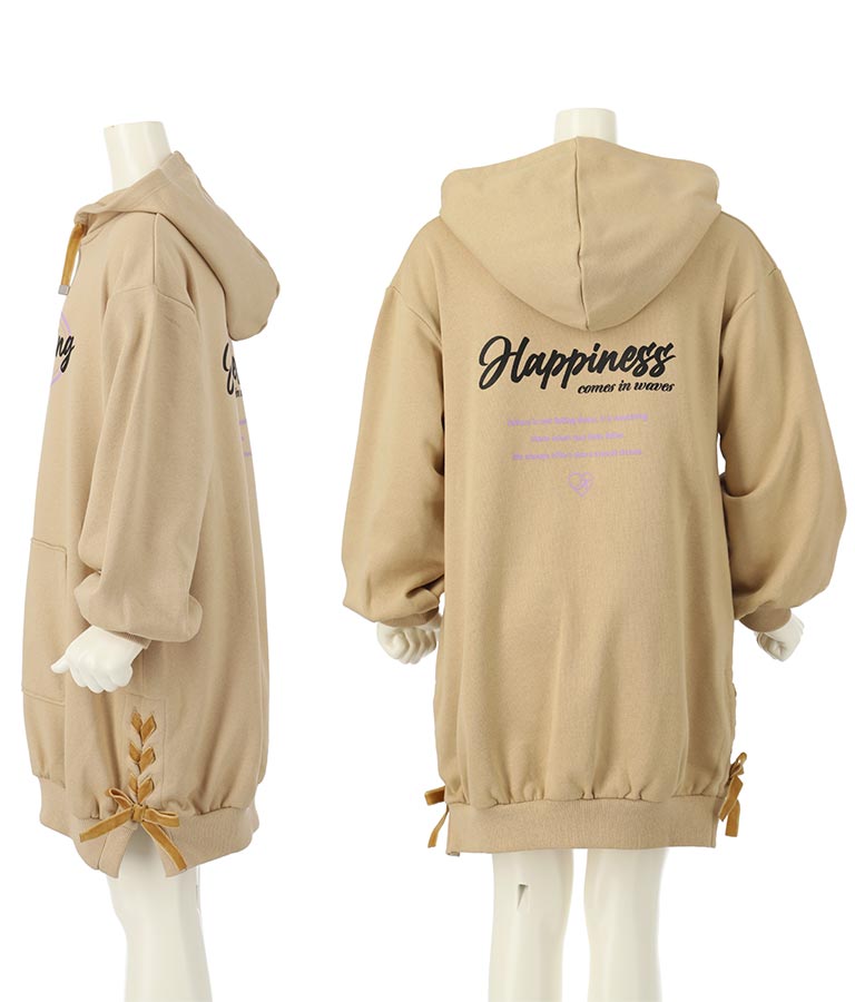 ベロア リボン スピンドル フード 付き 裏毛 スウェット ワンピース 427-3191