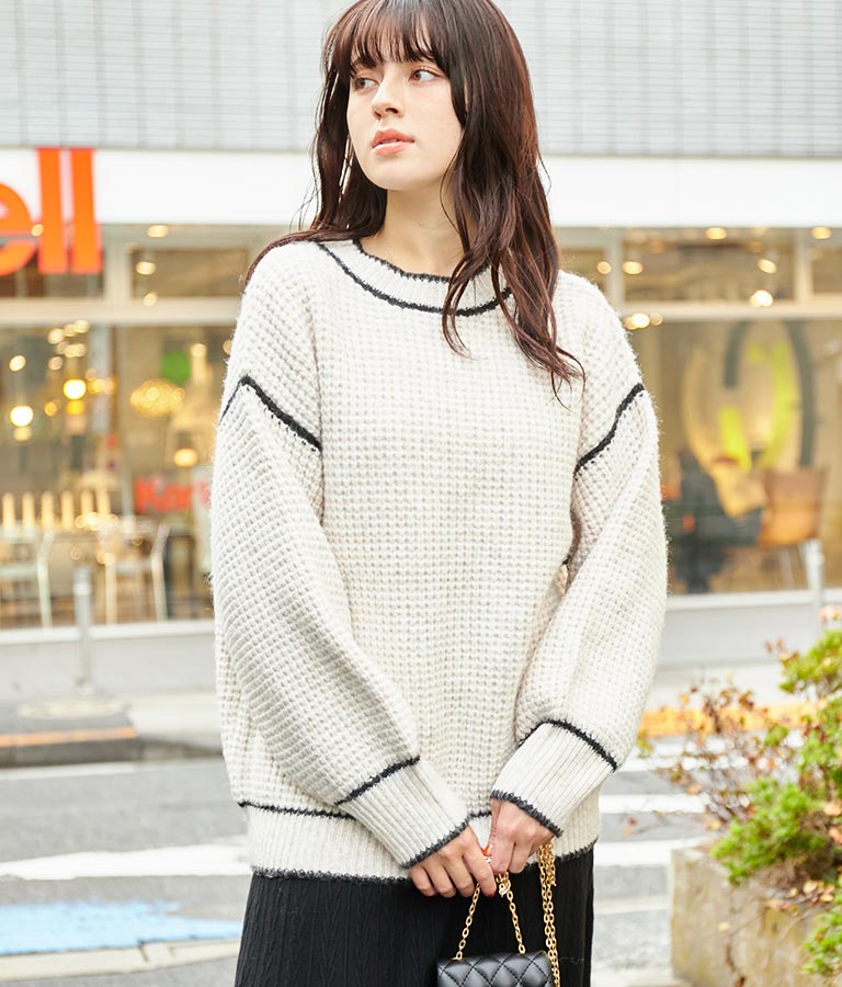 ローゲージ 配色 ニット トップス 523-6693