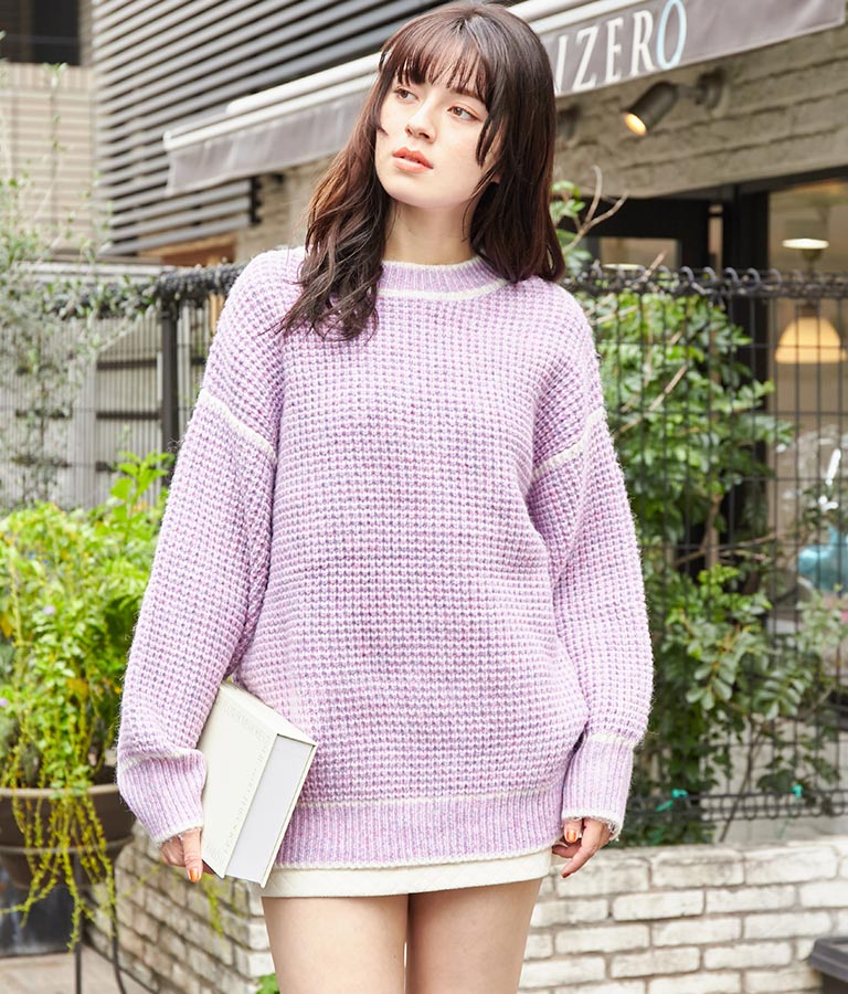 ローゲージ 配色 ニット トップス 523-6693