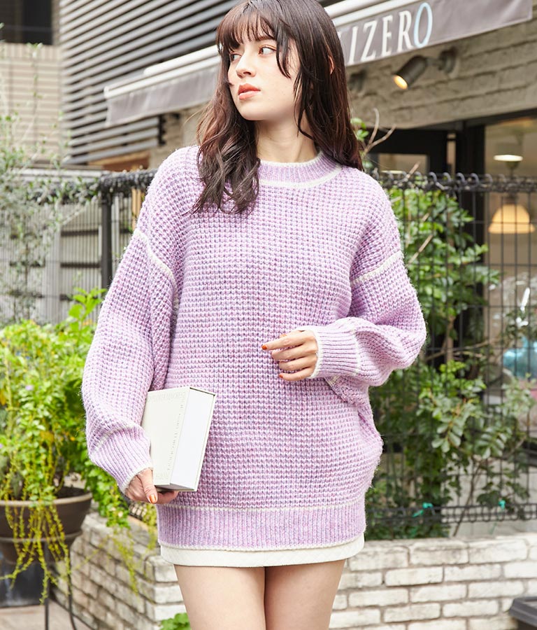 ローゲージ 配色 ニット トップス 523-6693