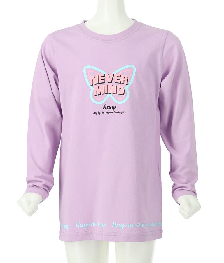バタフライ プリント チュニック ロンT 長袖 Tシャツ 423-3216