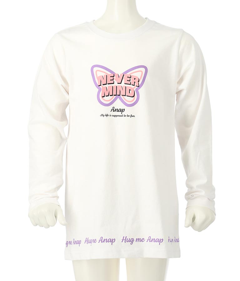 バタフライ プリント チュニック ロンT 長袖 Tシャツ 423-3216