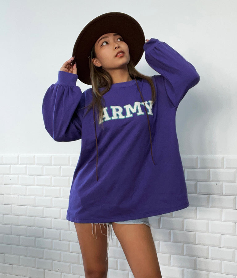 ARMY サガラ刺繍 ボリューム袖 裏毛スウェット トレーナー 853-5762