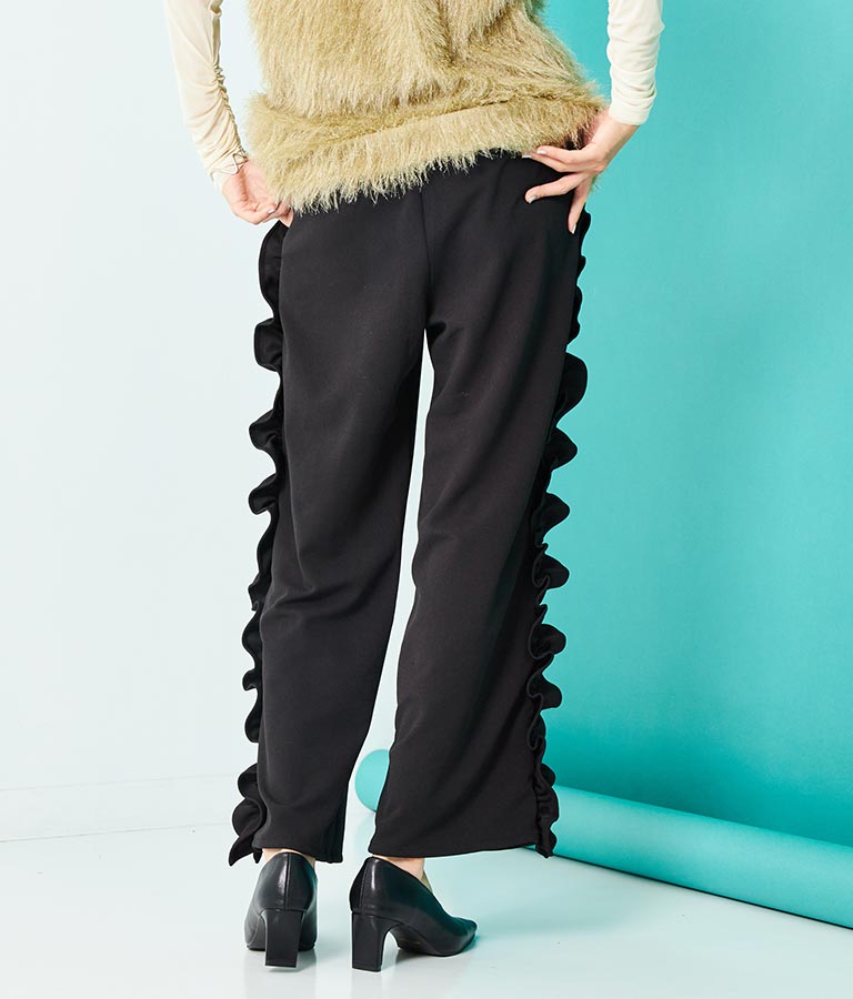 カットジョーゼット サイドフリル ワイド パンツ 362-9326