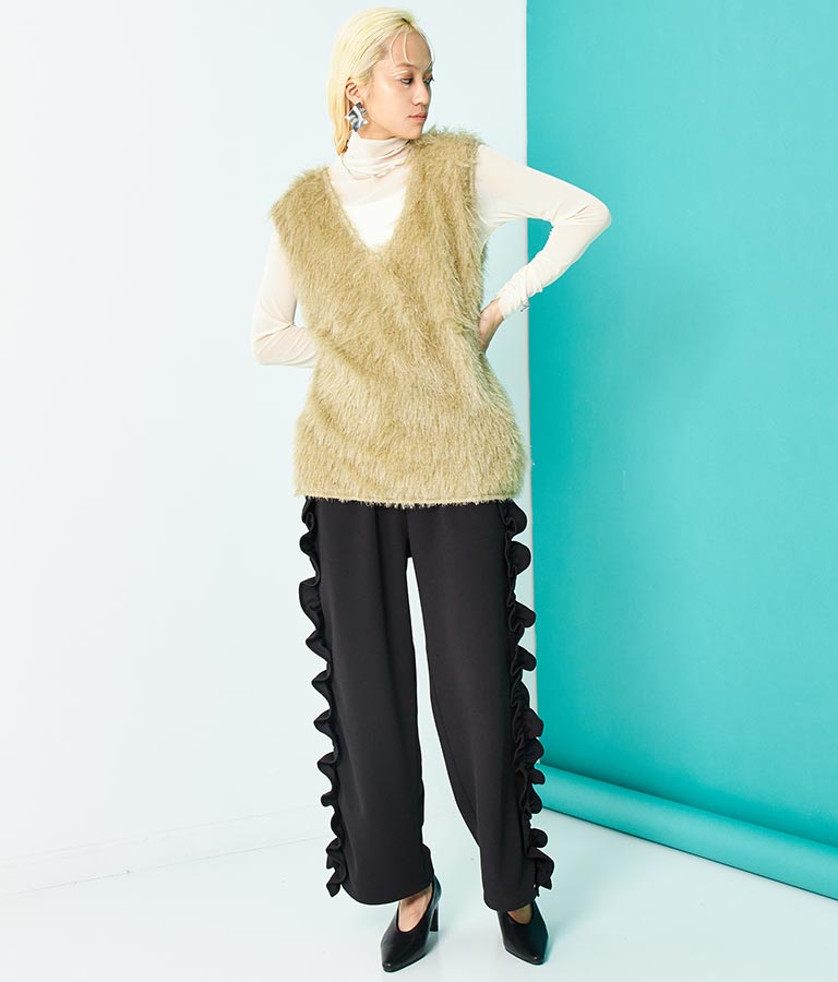 カットジョーゼット サイドフリル ワイド パンツ 362-9326