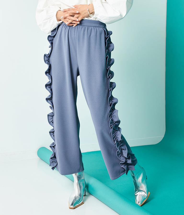 カットジョーゼット サイドフリル ワイド パンツ 362-9326