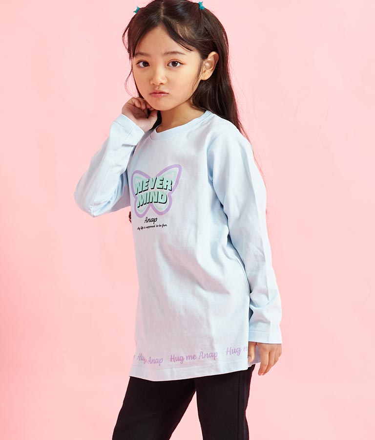 バタフライ プリント チュニック ロンT 長袖 Tシャツ 423-3216