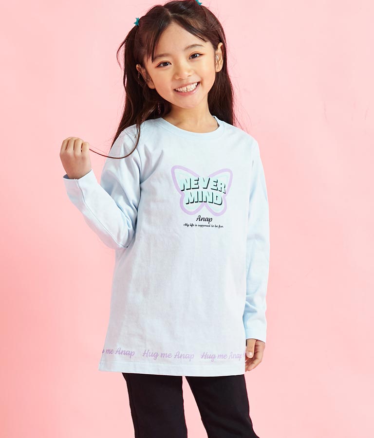 バタフライ プリント チュニック ロンT 長袖 Tシャツ 423-3216