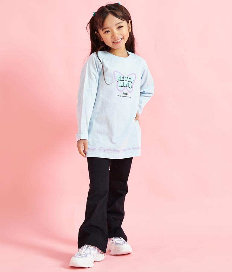 バタフライ プリント チュニック ロンT 長袖 Tシャツ 423-3216