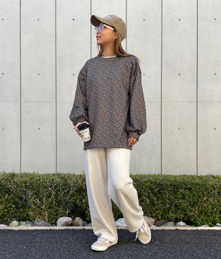 小花柄 ボリュームスリーブ Aライン 裏毛 スウェット トレーナー 853-5766